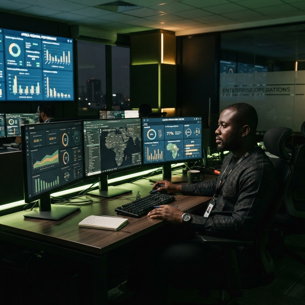 Operations center at night in Accra